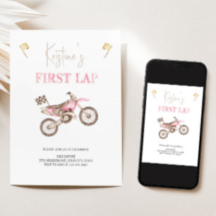 Första LAP Rosa Dirt Bike Birthday-inbjudan Inbjudningar