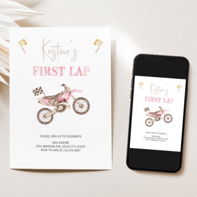 Första LAP Rosa Dirt Bike Birthday-inbjudan Inbjudningar (Skapare uppladdad)
