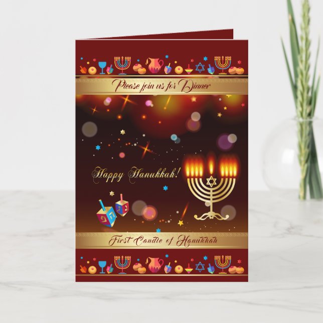 Första ljus i Hanukkahfestivalen i ljus Party Inbjudan (Framsida)