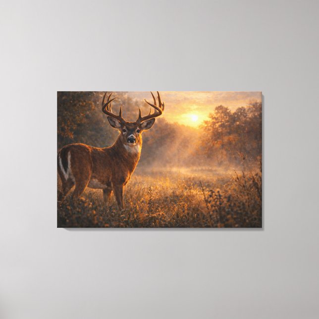 Första Ljuset | Whitetail Deer Art | Sträckt Canvastryck (Framsida)