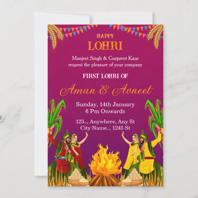 Första Lohri-festinvitationskort Inbjudningar (Framsida)
