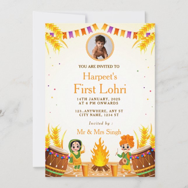 Första Lohri-firande kort med foto (Framsida)