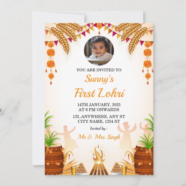 Första Lohri-inbjudningskort, Lohri Party-kort Inbjudningar (Framsida)
