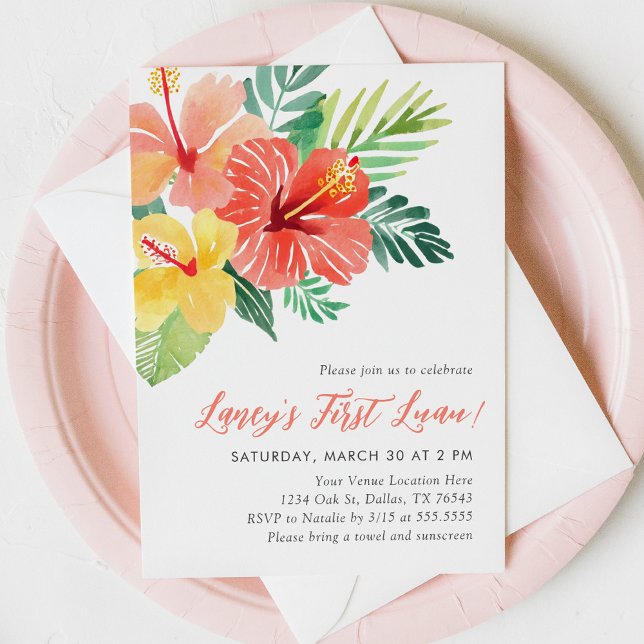 Första Luau Tropical Hibiscus Första födelsedagen Inbjudningar (Skapare uppladdad)