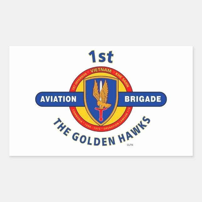 FÖRSTA LUFTFARTSBRIGADE VIETNAM "GOLDEN HAWKS" REKTANGULÄRT KLISTERMÄRKE (Framsida)