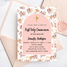 Första lyxen för pampas blommor ro guld inbjudningar