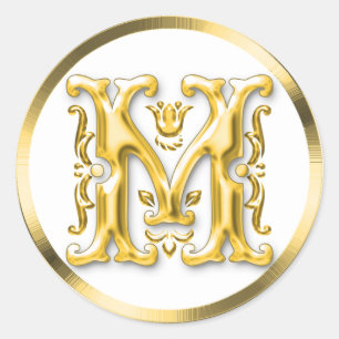 Första M Round Sticker i Guld Runt Klistermärke