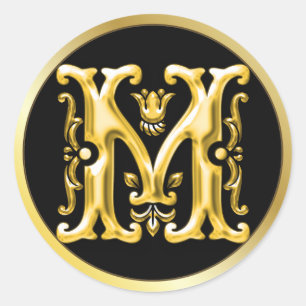 Första M Round Sticker i Guld Runt Klistermärke