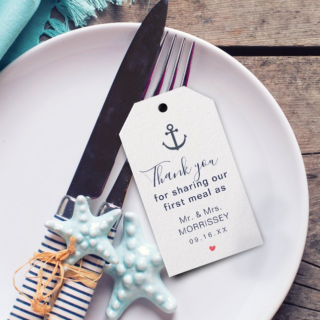 Första målets Nautical Wedor-Märkre Presentetikett (First Meal Nautical Wedding Favor Tag)
