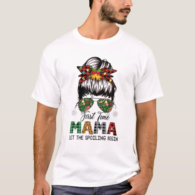 Första Mamman Est. 2022 Messy Bun Julafton Pajama  T Shirt (Framsida)