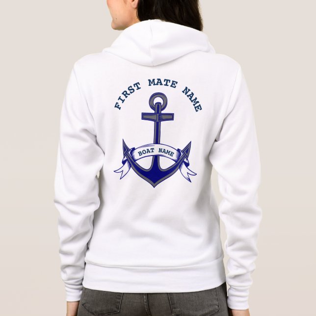 Första Mate Anchor Anpassningsbar Nautical Blue Wh T Shirt (Baksida)