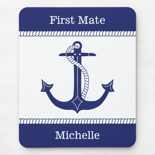 Första Mate Anchor med Nautical Rope Add Namn Musmatta (Framsidan)