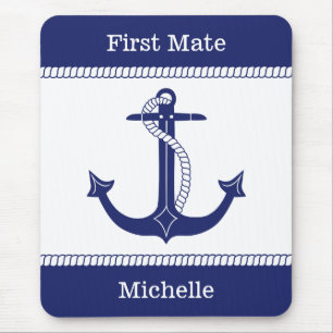 Första Mate-ankare med Nautical Rope Add Namn Musmatta