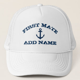 Första Mate-hattar med nautiska ankare och namn Keps