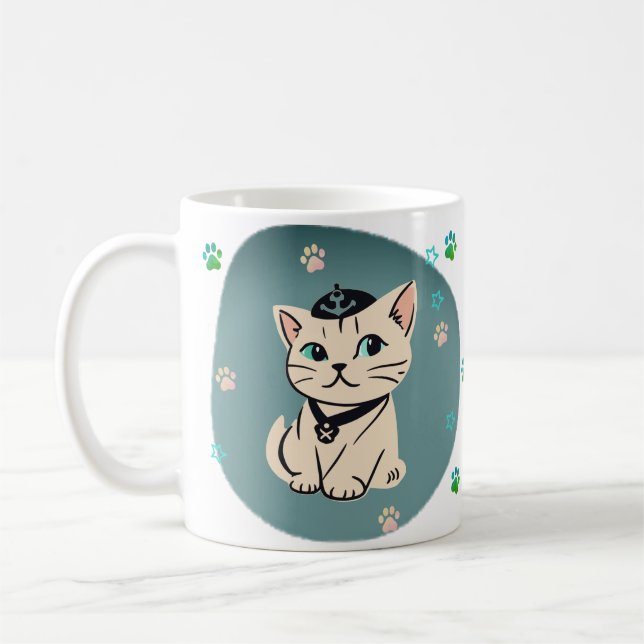 Första Mate of MisChief Cat Lover Gift Kaffemugg (Vänster)