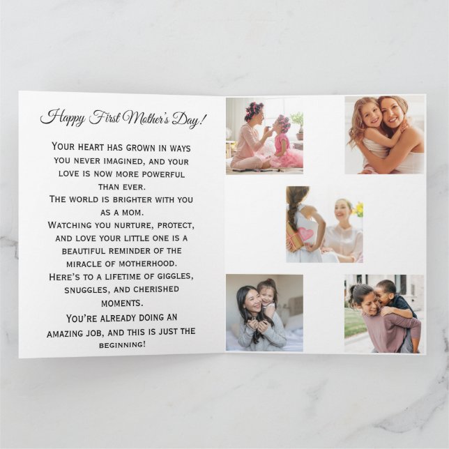 Första moderens dag Foto Collage Söta Ord Kort (Inuti)