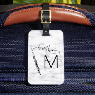 Första Monogram Flute Musicblack & White Marble Bagagebricka