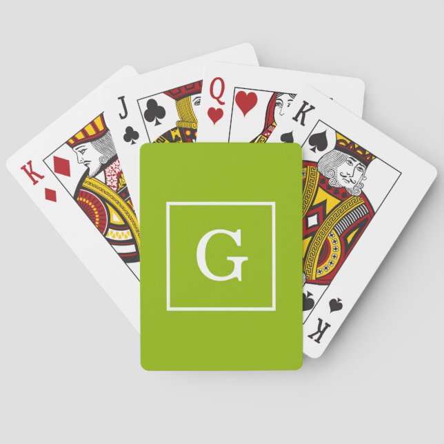 Första monogrammet med vit ram för Apple Grönt Spel Kort (Baksidan)