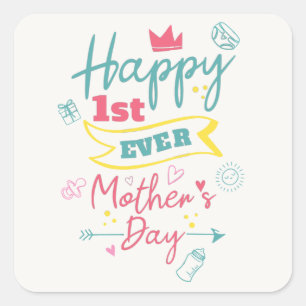 Första Mors dag 1:a gången Mamma Cute Fyrkantigt Klistermärke