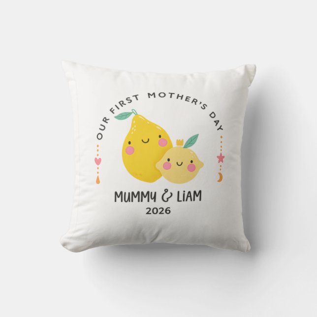 Första Mors Dag 2026 Söt Lemon Mamma & Bebis Kudde (Framsida)