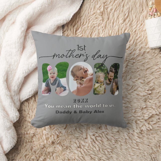Första mors dag 3 bilder collage mamma utskuren kudde (Filt)