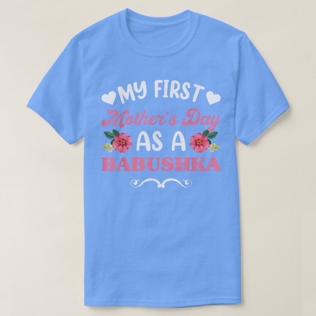Första Mors dag Babushka Blommigt Shirt, farmor T Shirt (Design framsida)
