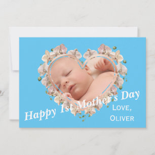 Första Mors dag Baby Photo SVG Heart-Blommigten Kort