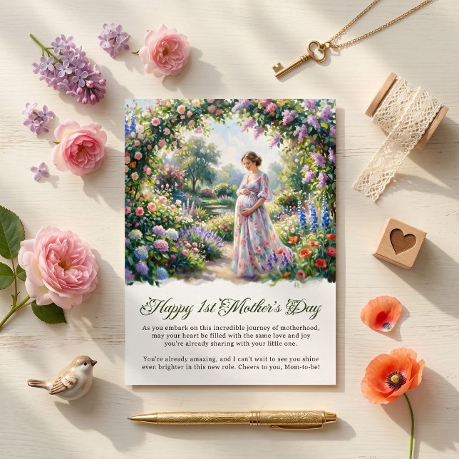 Första Mors Dag Blivande Mamma Akvarell Vår Julkort (First Mothers Day Card)