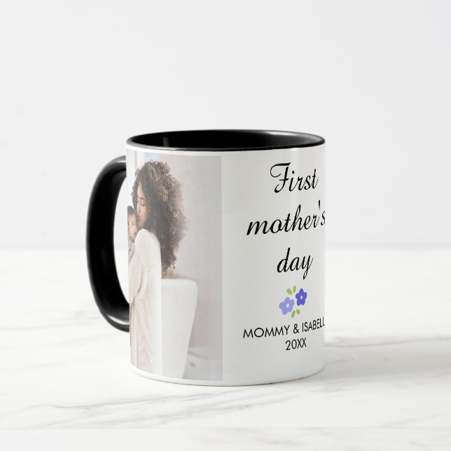Första mors dag Blommig Mamma & Barn Design Mugg (Framsida vänster)
