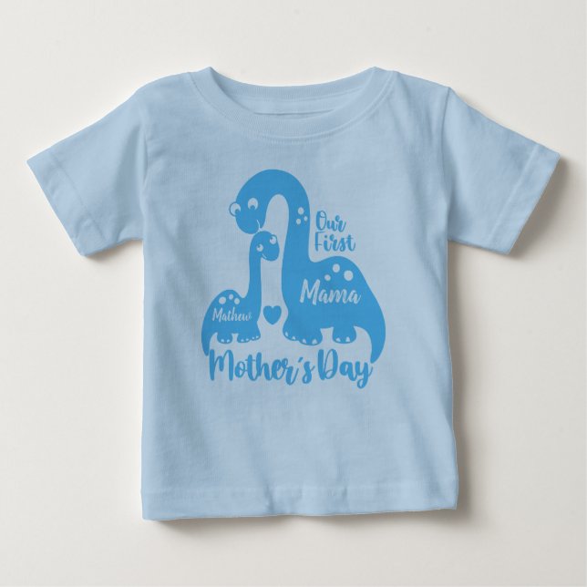 Första Mors dag, Cute Dinosaur Baby & Mamma T Shirt (Framsida)