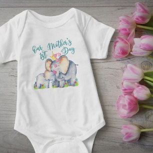 Första Mors dag Cute Mamma och Baby Elephant T Shirt