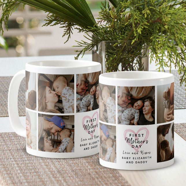 Första mors dag Foto Collage Hjärta Minne Kaffemugg (Skapare uppladdad)