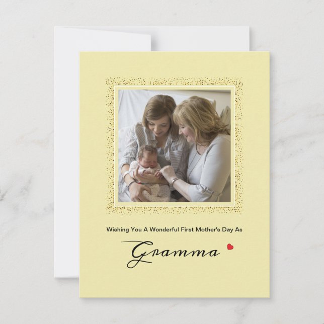 Första mors dag glitterkonfetti mormor foto  julkort (Framsida)