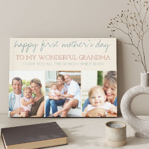 Första Mors dag Grandma 3 Photo Cream Canvastryck
