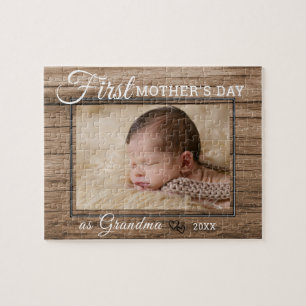Första Mors dag Grandma Photo Rustic Wood Pussel