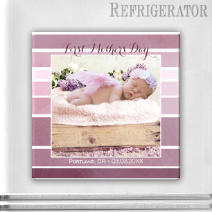 Första Mors dag Lilac Stripe Baby Photo Magnet
