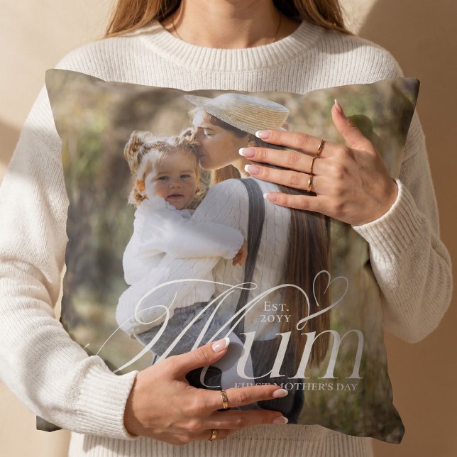 Första Mors Dag Mamma Baby Foto Minnesgåva Present Kudde (First Mother’s Day Mum Baby Photo Keepsake Gift Throw Pillow2)