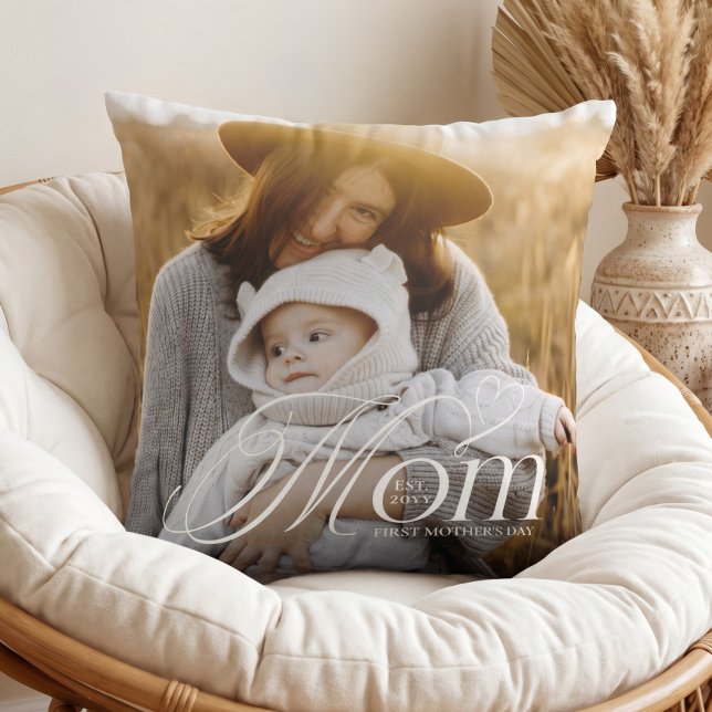 Första Mors Dag Mamma Baby Foto Minnesgåva Present Kudde (First Mother’s Day Mom Baby Photo Keepsake Gift Throw Pillow)