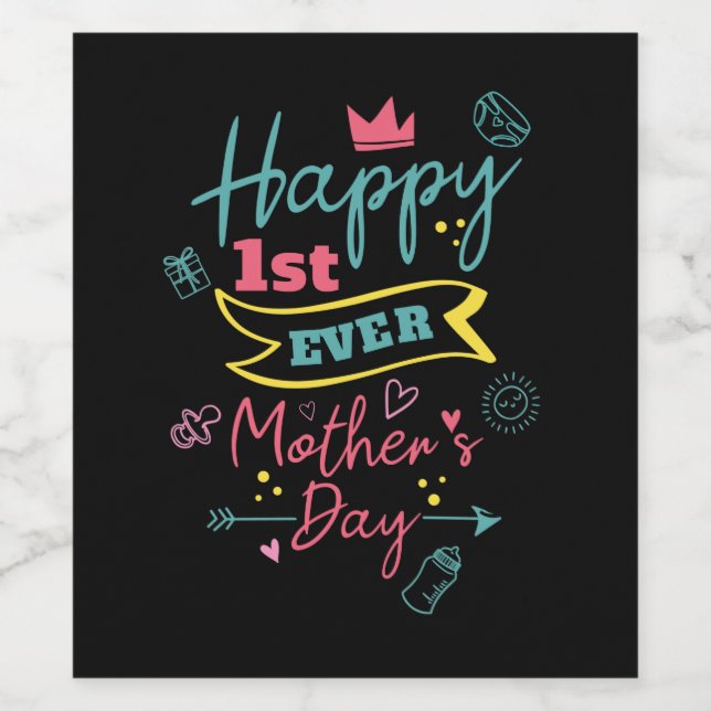 Första Mors dag Mamma Vinflaska Etikett (Singel etikett)