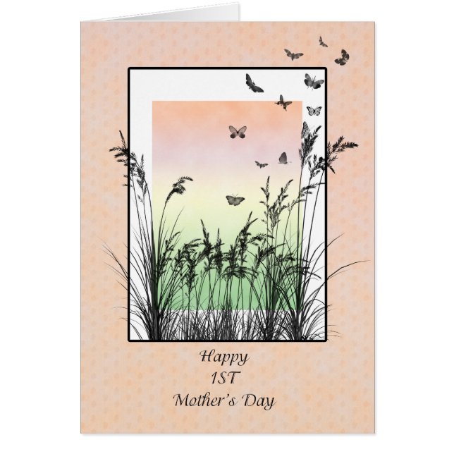 Första Mors dag, med fjärilar Hälsningskort (Framsidan)