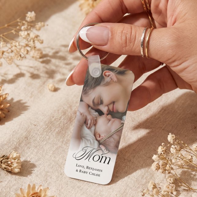 Första Mors Dag Present Elegant Mamma Foto Minne Nyckelring (First Mother's Day Gift Elegant Mom Photo Keepsake Keychain)