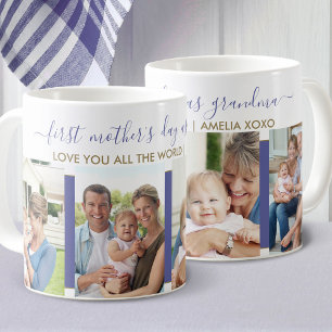 Första Mors dag som Grandma 4 Photo Iris Blue Kaffemugg