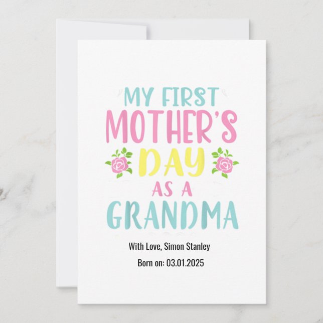 Första Mors dag som ny mormor, ro, färglös Kort (Framsida)