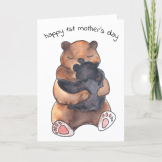 Första mors dag Söt björn knuffar bebis Kort