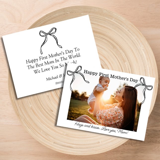 första mors dag, söt svart bågfoto julkort (Skapare uppladdad)