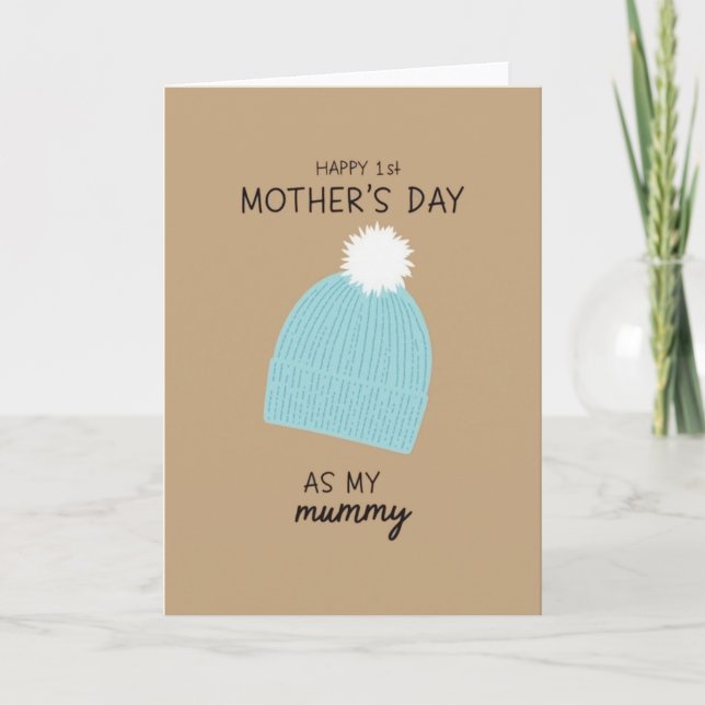 Första Mors Dag Stickad mössa Kort (Framsida)