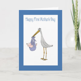 Första mors dag, stork och baby kort