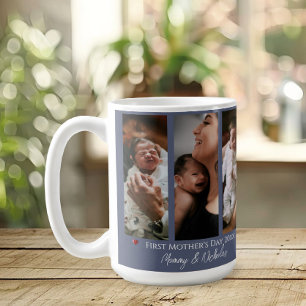 Första Mors dag tre fotokollage Blue Kaffemugg