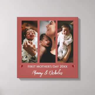 Första Mors dag Tre Photo Collage Terracotta Canvastryck