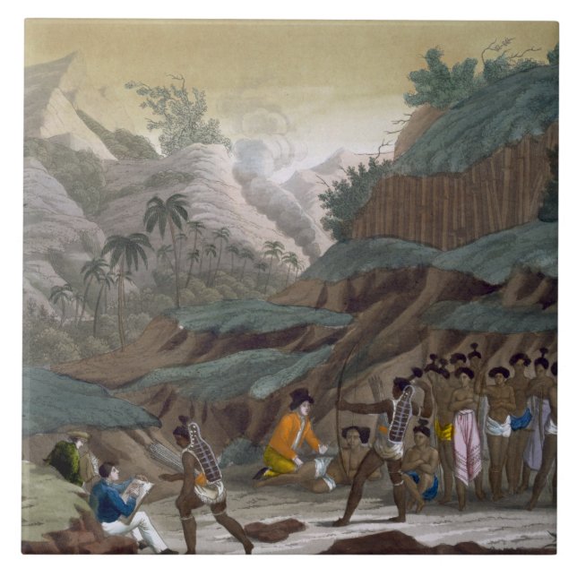 Första möte av franska utforskare med Indigenen Kakelplatta (Framsidan)